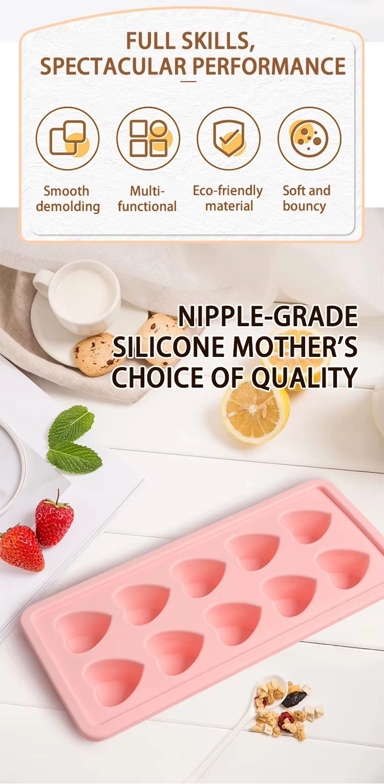 10 Cavity Heart-Shaped Silicone Ice Cube Tray  Features