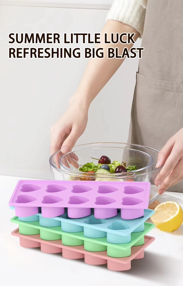 10 Cavity Heart-Shaped Silicone Ice Cube Tray for DIY