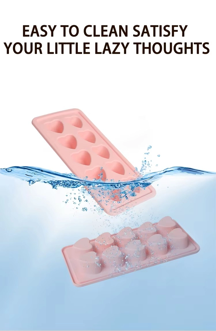 10 Cavity Heart-Shaped Silicone Ice Cube Tray Easy to Clean