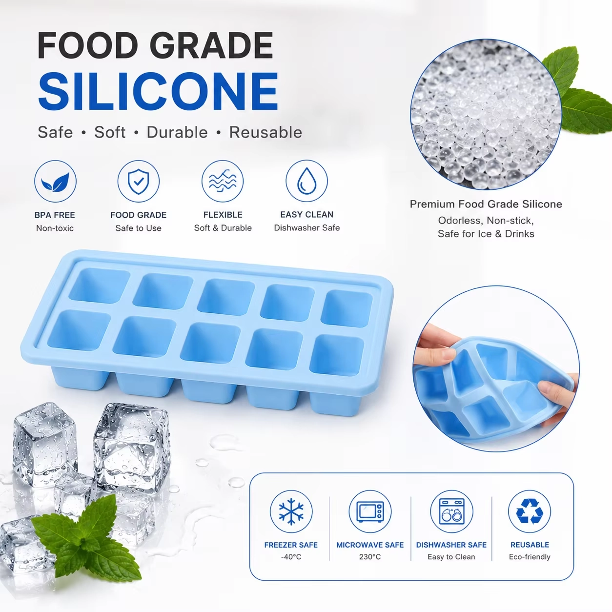 Food-Grade Silicone Ice Cube Tray Features