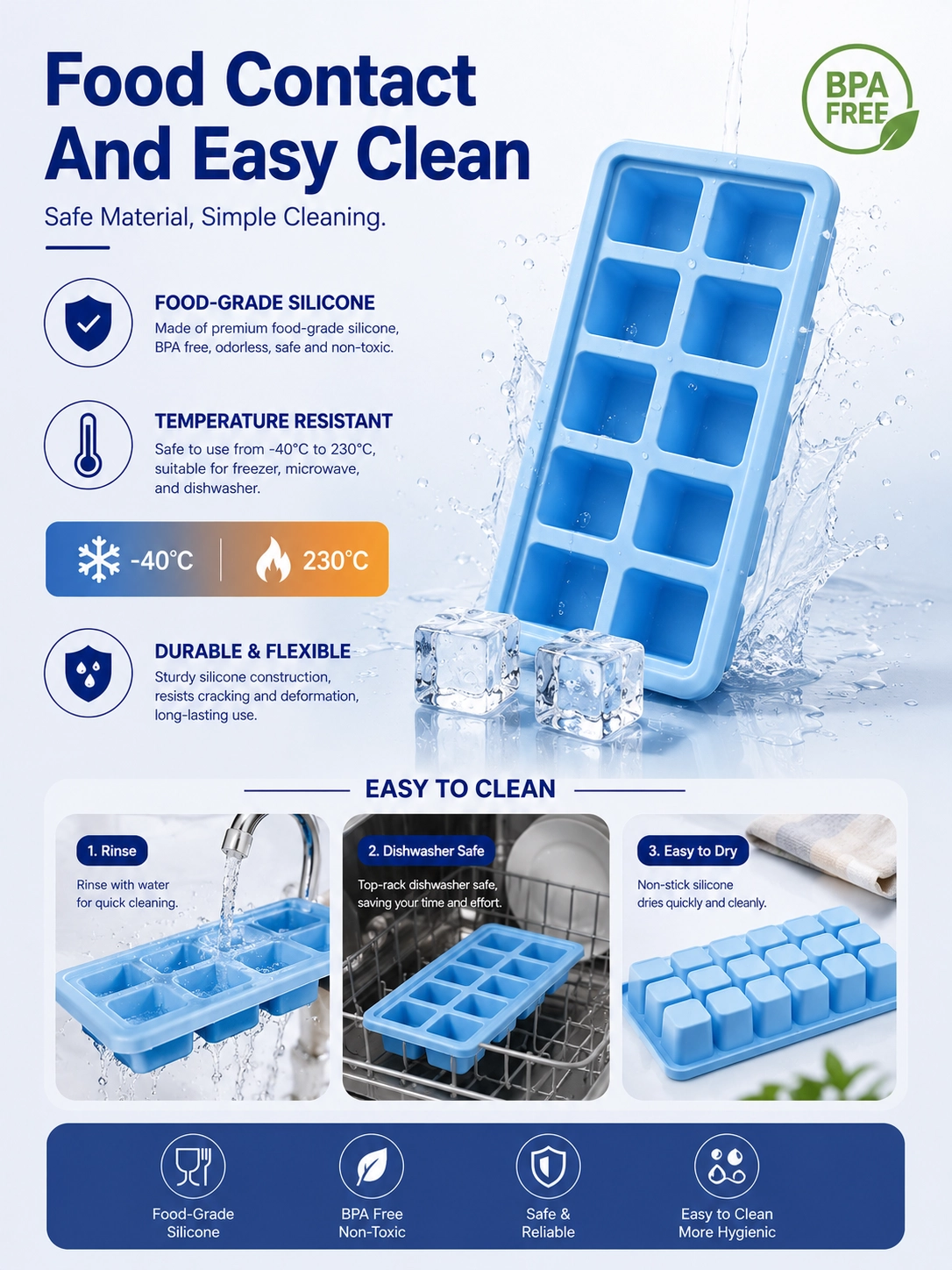 Easy Clean Silicone Ice Cube Tray