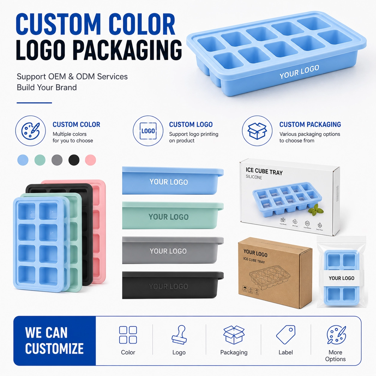 Silicone Ice Cube Tray with Custom Options