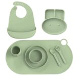 green reusable silicone baby feeding set