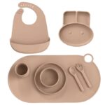 brown reusable silicone baby feeding set