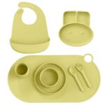 yellow reusable silicone baby feeding set