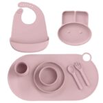 pink reusable silicone baby feeding set