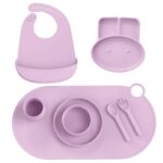 purple reusable silicone baby feeding set