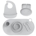 grey reusable silicone baby feeding set