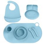 blue reusable silicone baby feeding set